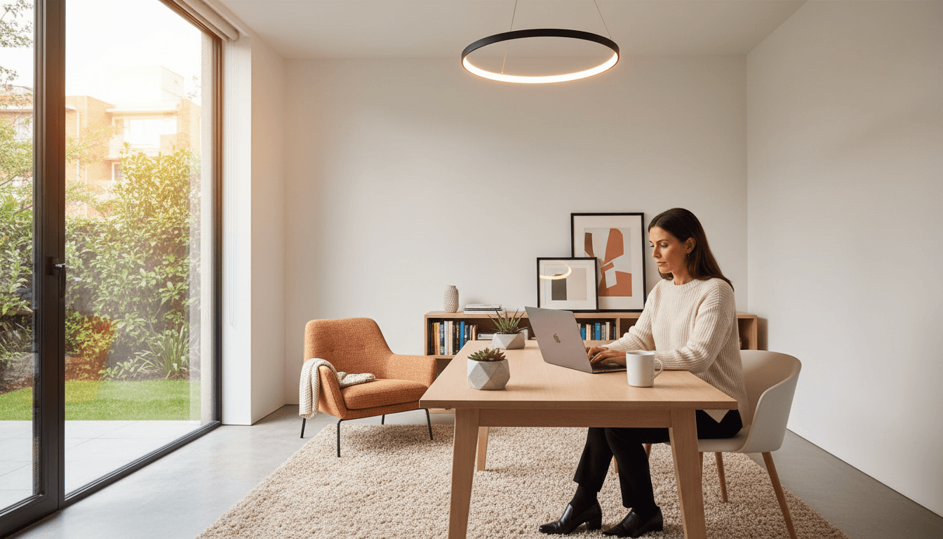 Person working remotely on a laptop in a home office